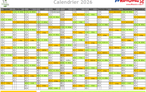 Calendrier des entrainements 2026