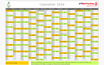 Calendrier des entrainements 2026
